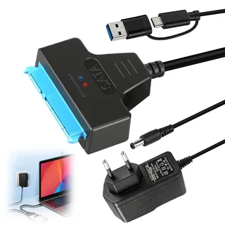 Pmqs SATA USB Adapter für 2.5 3.5 Zoll HDD SSD Festplatte SATA auf USB 3.0 Adapter Kabel Festplatten Externen und Internen SATA-III Konverter mit 12V 2A Netzteil für Windows Mac Linux