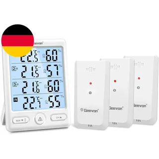 Geevon Funk Thermometer Innen Außen Mit 3 Fernsensoren, Thermometer Hygrometer F