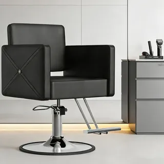 Anunweldo Friseurstuhl 360-Grad-Drehung,Hydraulischer Barberstuhl,Frisörstuhl für Schönheitssalon Friseursalon (Obsidian-Schwarz)
