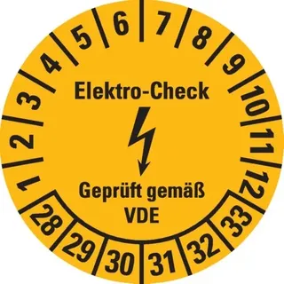 Dreifke® Prüfplakette Elektro-Check, VDE, 28-33, gelb, Dokumentenfolie, Ø 30mm, 500 Stk.