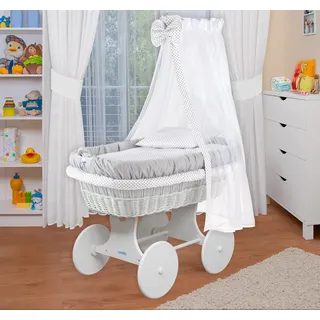 WALDIN Baby Bollerwagen,Stubenwagen,komplett mit Zubehör,XXL, Neu, Grau/Punkte