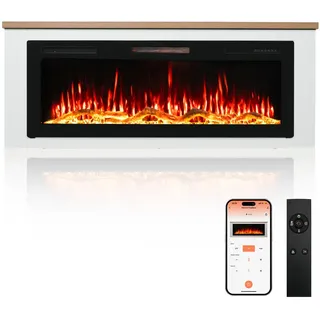 Homavo Elektrokamin, Weiß, Metall, 127x46x11.3 cm, Freizeit, Heizen & Kühlen, Elektrokamine