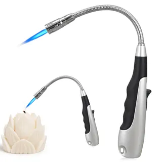 Stabfeuerzeug Gas Nachfüllbar, Feuerzeug Lang Stab Sturmfeuerzeug, 360° Flexible Gasfeuerzeug Winddichtes Kaminfeuerzeug Jetflamme für Kerzen Kamin Grill Küche Ofen Camping Gasanzünder(Ohne Gas)