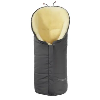 Hofbrucker Lammfell-Fußsack Eskimo für Babyschale, Kinderwagen, Buggy. Ab Geburt verwendbar. Kapuze in Mumienform schützt gut gegen Wind. In Deutschland hergestellt. Echtes Lammfell in Öko-Tex Qualität. Farbe: Grau - Einheitsgröße