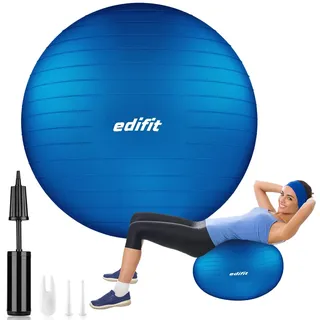 EDIFIT, Gymnastikball, 55, 65 und 75, Pezziball, Einschließlich Inflator, Pilates Ball, Sitzball, Pilates, Yoga Ball, Gymnastik (65cm, Blau)