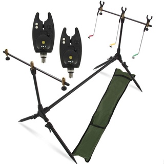 G8DS® Set Rod Pod Rutenhalter + Tragetasche inklusive 2 Bissanzeiger mit Lautstärke- und Tonregler Karpfen Angeln