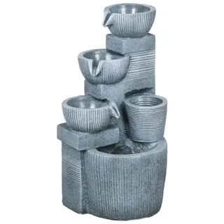 Outsunny Springbrunnen aus Kunstharz Outdoor Gartenbrunnen mit 4 Stufen Steinoptik Pumpe Dekorationsbecken Zimmerbrunnen