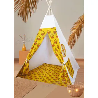 Tipi-Zelt für Kinder, Indoor-Outdoor-Spiel, zusammenklappbares Kinderspielzelt, weiße Tipi-Zelte, Segeltuch-Spielhaus für Mädchen und Jungen (Yellow Duck Teepee with Floor Base)