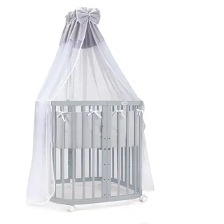 Waldin Babybett, 7in1 mit Matratze und Stoffset, Grau