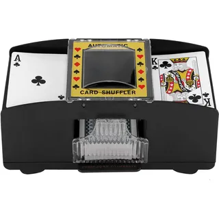 YUNYODA Kartenmischmaschine Elektrische, Mischmaschine Karten für 2 Kartensätze, Automatischer Kartenmischer Kartenmischgerät für 2 Decks UNO, Poker, Skip BO & Viele Weitere Karten