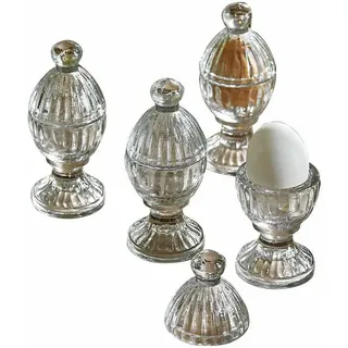 Loberon Eierbecher 4er Set Uvirel, Exquisites Design, Leicht Angeschliffen, Inklusive Deckel, Zeitloser Look, Tischaccessoires, Küchenutensilien, Glas, klar