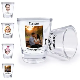 Sastridft Personalisiertes Foto-Schnapsglas, personalisierbar, Whiskey-Tequila-Bourbon-Glas mit Text, ideal für Hochzeitsgeschenke, Partygeschenke, individuelle Gastgeschenke, Foto