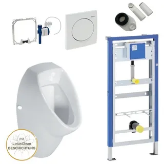 GEBERIT Urinal Urinal ohne Deckel Geberit Element Drückerplatte, Keramik, Wasserspülung, (Spar-Set, Komplettset) weiß