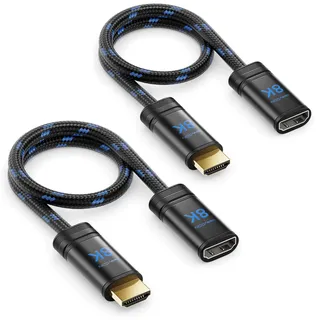 deleyCON 2x 0,25m 8K HDMI 2.1 Verlängerungskabel für TV Stick - Kabel Verlängerung Kurz für TV, Monitor, PS4, PS5, Xbox, Dolby Atmos Soundbar EARC HDR10+ 48Gbps - 8K@60Hz, 4K@120Hz/144Hz, 2K@240Hz