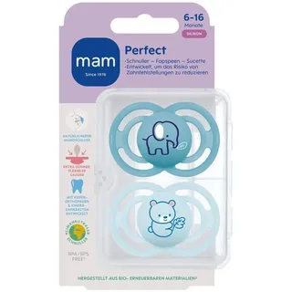 MAM Perfect Fopspeen Silicone Blue 6-16 2 St Schnuller