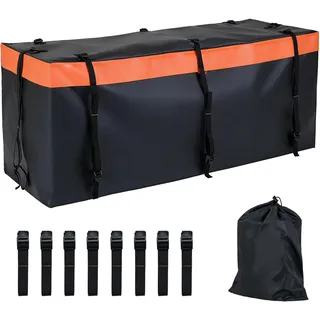 FANTASK 455 L Heckbox für Anhängerkupplung, 146 x 61 x 51 cm, Softshell-Heckträger wasserdicht & faltbar, Auto Hintere Gepäcktasche mit Riemen & Aufbewahrungstasche