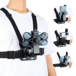Vasgather Handy-Brusthalterung, Gurt, Handy-Halterung für Videoaufnahmen, Action-Kamera, POV, Fahrrad, Kajak, Laufen, VLOG, geeignet für iPhone/Hero 11/10/9/Insta 360 X2 X3/DJI (mit Anti-Drop-Netz)