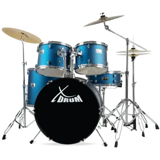 XDrum Semi 22" Standard Schlagzeug Satin Blue Sparkle - Crash Becken und Galgenbeckenständer - Blau