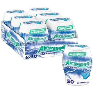 Airwaves Kaugummi Zuckerfrei, Strong Gum, 6 x 50 Dragees, Großpackung Chewing Gum, Kaugummi ohne Zucker mit Minz Frische (300 Dragees)