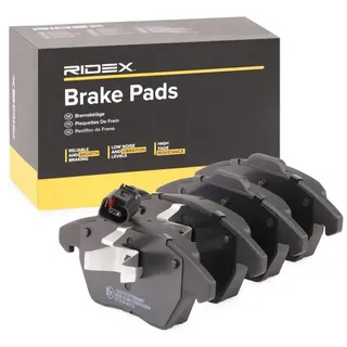RIDEX 402B0009 Bremsbelagsatz Vorderachse, mit integriertem Verschleißsensor, mit Kolbenclip