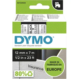 Dymo D1 schwarz auf transparent 1,2cm x 7m (S0720500)