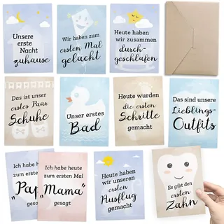 FÜR ZWILLINGE: 30+1 Meilenstein Foto- und Erinnerungs-Karten als Geschenk zur Geburt - mit Baby-Tagebuch, inkl. Geschenkbox und Glückwunsch-Karte - DIN A6
