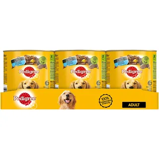 Pedigree Hundefutter Nassfutter saftiges Geschnetzeltes mit Lamm, Gemüse und Nudeln in Sauce, 12 Dosen (12 x 800g)
