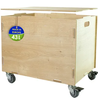 Aufbewahrungskiste mit Rollen & Deckel, MDF Holz 33x45.5x34.5cm + 6cm Räder | Rollbox zur Aufbewahrung im Kinderzimmer, Kiste für Spielzeug, Bücher, Rollkasten als Spielzeugbox zum Ordnen & Sortieren