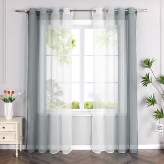 HeichkelL 2er-Set Voile Gardinen mit Ösen Farbverlauf Vorhänge Transparente Ösen Gardinenschals Verlaufenfarbige Fensterstores Grau BxH 140x225cm 2 Stück