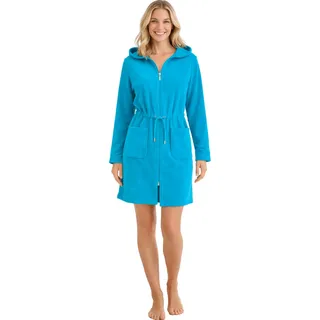 Morgenstern Bademantel Damen Reißverschluss Kapuze Frottee Leicht Kurz Emily Türkis XL - XL