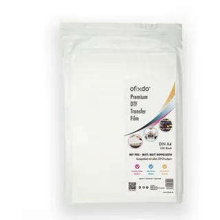 OFIXDO Premium DTF Transferfolie – DIN A4 – 100 Blatt – Doppelseitig Matt/Matt – Hot Peel – für DTF Drucker