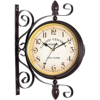 Doppelseitige Wanduhr Im Retro-antik-stil, Bahnhofsuhr Mit Schmiedeeisen-design, Batteriebetriebene Uhr Mit Arabischen Ziffern, Gartenuhr Im Retro-stil Für Bahnhof, Flur Oder Garten