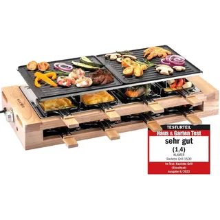 Klamer Raclette 8 Personen 1500 W mit Holzgestell und Grillplatte braun