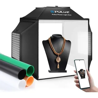 PULUZ 40 cm Fotobox Softbox 40x40cm Fotostudio Lichtzelt mit 5500K Beleuchtung & 4 Farben Hintergründen, Beleuchtungskit für Produktfotografie, Schmuck und kleine Objekte