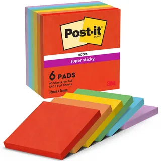 Post-it Post-it® Super Sticky Playful Haftnotizen extrastark farbsortiert, 6 Blöcke