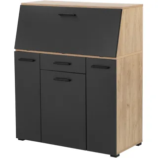 OTTO home Sekretär OTTO HOME "Moid, Home-Office-Schreibtisch", braun (eiche, schwarz graphit), B:88,5cm H:106cm T:41,5cm, Sekretäre, Sekretär, viele Stauraummöglichkeiten, kompaktes & modernes Design, B. 88,5 cm