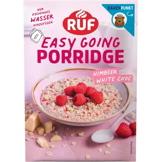 RUF Porridge Himbeer White Choc, Instant Haferbrei mit Himbeer-Stückchen und weißer Raspel-Schokolade, schnelles und gesundes Frühstück, 1 x 65g Beutel