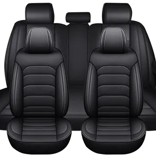 FUNEAER Auto Sitzbezüge für Mercede 190 W201, 5 Sitzer Autositzbezüge Sets, Leder Schonbezüge, Wasserdicht Und Atmungsaktiv Sitzbezug Autositzauflage-Schwarz