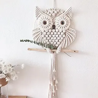SYSUII Eule Wandteppich, 30x80 cm - Handgewebter Makramee Wandbehang mit Eulenmuster - Boho Deko für Wohnzimmer, Schlafzimmer, Büro