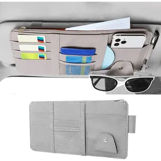 Adunsiaoto Auto-Sonnenblende-Organizer, Kartenhalter Einstellbare Sonnenblende Organizer, Auto Multifunktionale Aufbewahrungstasche Für Sonnenbrillen, Karten(Grau)