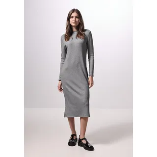 Strickkleid STREET ONE STUDIO, Damen, Gr. 40, EURO-Größen, silber (schwarz silber meliert), Stoff, 63% Viskose, 28% Polyester, 7% Metallisierte Fasern, 2% Elasthan, unifarben, normal wadenlang, Rundhals, abgesteppt, Kleider, mit Rundhalsausschnitt