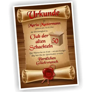 Geburtstagsurkunde 30 40 50 60 Club der alten Schachteln Bild Geschenk Urkunde Geburtstag personalisiert Fest