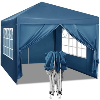 Woltu Pavillon Pop-Up wasserdichter Faltpavillon Sonnenschutz Event Pavillon mit Seitenwänden Gartenpavillon auf Terrasse Camping Festival Pagodenzelt aus Oxford Metallrahmen 3 x 3 m Blau