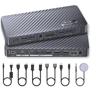 AV Access Docking Station KVM Switch für MacBook USB-C KVM-Switch für 2 Monitore und 2 Computer, 4K Dual HDMI Displays, Wechsel zwischen Laptop+Desktop, Ethernet,100W Power Delivery, EDID Emulation