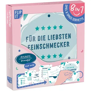 Riethmüller Servietten "Dinner" 33cm x 33cm, 12 Stück, beidseitig bedruckt - Große Papier-Servietten mit 8 interaktiven Spaß-Motiven für lustige Dinner-Partys - Tischdeko