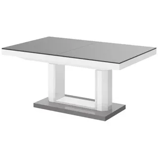 designimpex Couchtisch Grau, Weiß Hochglanz, stufenlos höhenverstellbar ausziehbar Esstisch