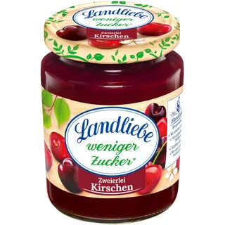 Landliebe Weniger Zucker 2erlei Kirsche Fruchtaufstrich, 180 g Glas, mit Sauerkirschen und Schwarzkirschen und 30% weniger Zucker
