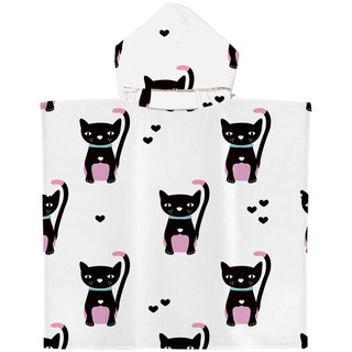 Treer Kinderbadetuch Badeponcho Strandtuch mit Kapuze für Kinder, Baby Bademantel Kinder Katze Drucken Robe Strand Schwimmen Poncho für Jungen Mädchen (Schwarze Katze,60x60cm)