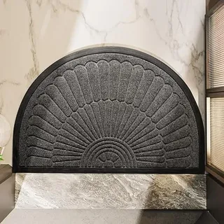 rutschfeste Halbrunder Fußabtreter, Treer Waschbar Schmutzfangmatte Türmatte Outdoor Wetterfest Fußmatten Halbrund Sauberlaufmatte für Eingangsbereich, innen und außen (50 * 80CM,Dunkelgrau)