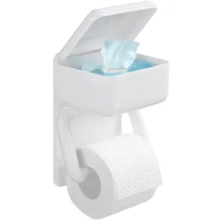 Maximex Toilettenpapierhalter 2 in 1 mit Ablage für feuchte Toilettentücher | Weiß,